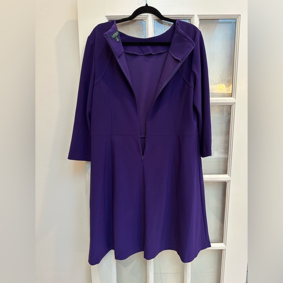 LRL Lauren Ralph Lauren Purple 3/4 Sleeve Ponte Cocktail Dress Plus Size 16 - Picture 6 of 14